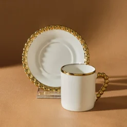 Karaca Boncuk 12-teiliges Bone China Espresso Türkisch-Kaffeetassen-Set für 6 Personen, 80 ml, Weiß Gold Weıß01 Hot