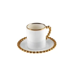 Karaca Boncuk 12-teiliges Bone China Espresso Türkisch-Kaffeetassen-Set für 6 Personen, 80 ml, Weiß Gold Weıß01 Hot
