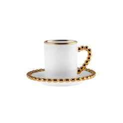 Karaca Boncuk 12-teiliges Bone China Espresso Türkisch-Kaffeetassen-Set für 6 Personen, 80 ml, Weiß Gold Weıß01 Hot