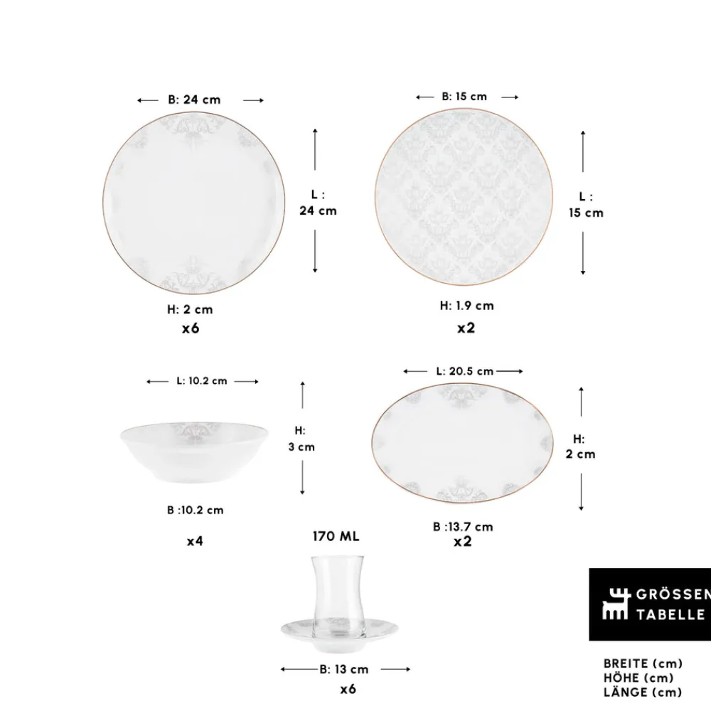 Karaca Bone China Siena 20-teiliges Tafelservice für 6 Personen, Weiß Sale