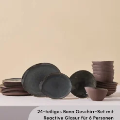 Karaca Bonn Reactive Geschirrset, 6 Personen, 24 teilig Anthracıt01 New
