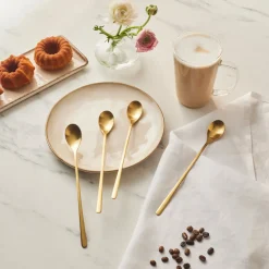 Karaca Boreas 4-teiliges Latte-Löffel-Set in Box Gold New