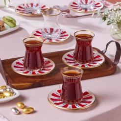 Karaca Bursa Türkisches Teeglas, 12-teilig, Rot Rot02 New