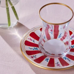 Karaca Bursa Türkisches Teeglas, 12-teilig, Rot Rot02 New