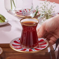 Karaca Bursa Türkisches Teeglas, 12-teilig, Rot Rot02 New