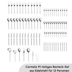 Karaca Carmelo Premium mit Boxed Besteckset, 91 Teilig Farblös Clearance