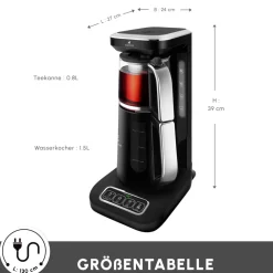 Karaca Caysever Robotea Pro 4 in 1 sprechender automatischer Teekocher Wasserkocher und Filterkaffeemaschine 2500W Chrome Schwarz Chrom New