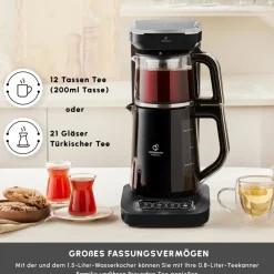 Karaca Caysever Robotea Pro 4 in 1 sprechender automatischer Teekocher Wasserkocher und Filterkaffeemaschine 2500W Chrome Schwarz Chrom New
