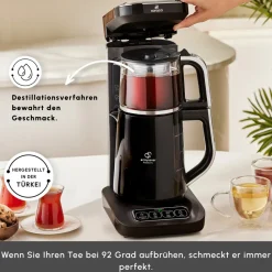 Karaca Caysever Robotea Pro 4 in 1 sprechender automatischer Teekocher Wasserkocher und Filterkaffeemaschine 2500W Chrome Schwarz Chrom New