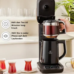 Karaca Caysever Robotea Pro 4 in 1 sprechender automatischer Teekocher Wasserkocher und Filterkaffeemaschine 2500W Chrome Schwarz Chrom New
