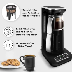 Karaca Caysever Robotea Pro 4 in 1 sprechender automatischer Teekocher Wasserkocher und Filterkaffeemaschine 2500W Chrome Schwarz Chrom New