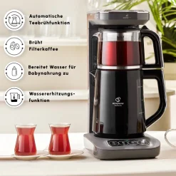Karaca Caysever Robotea Pro 4 in 1 sprechender automatischer Teekocher Wasserkocher und Filterkaffeemaschine 2500W Space Grau Online