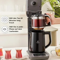 Karaca Caysever Robotea Pro 4 in 1 sprechender automatischer Teekocher Wasserkocher und Filterkaffeemaschine 2500W Space Grau Online