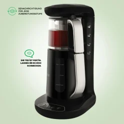 Karaca Caysever Robotea Teemaschine und Wasserkocher Chrom Schwarz Chrom Hot