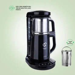 Karaca Caysever Robotea Teemaschine und Wasserkocher Chrom Schwarz Chrom Hot