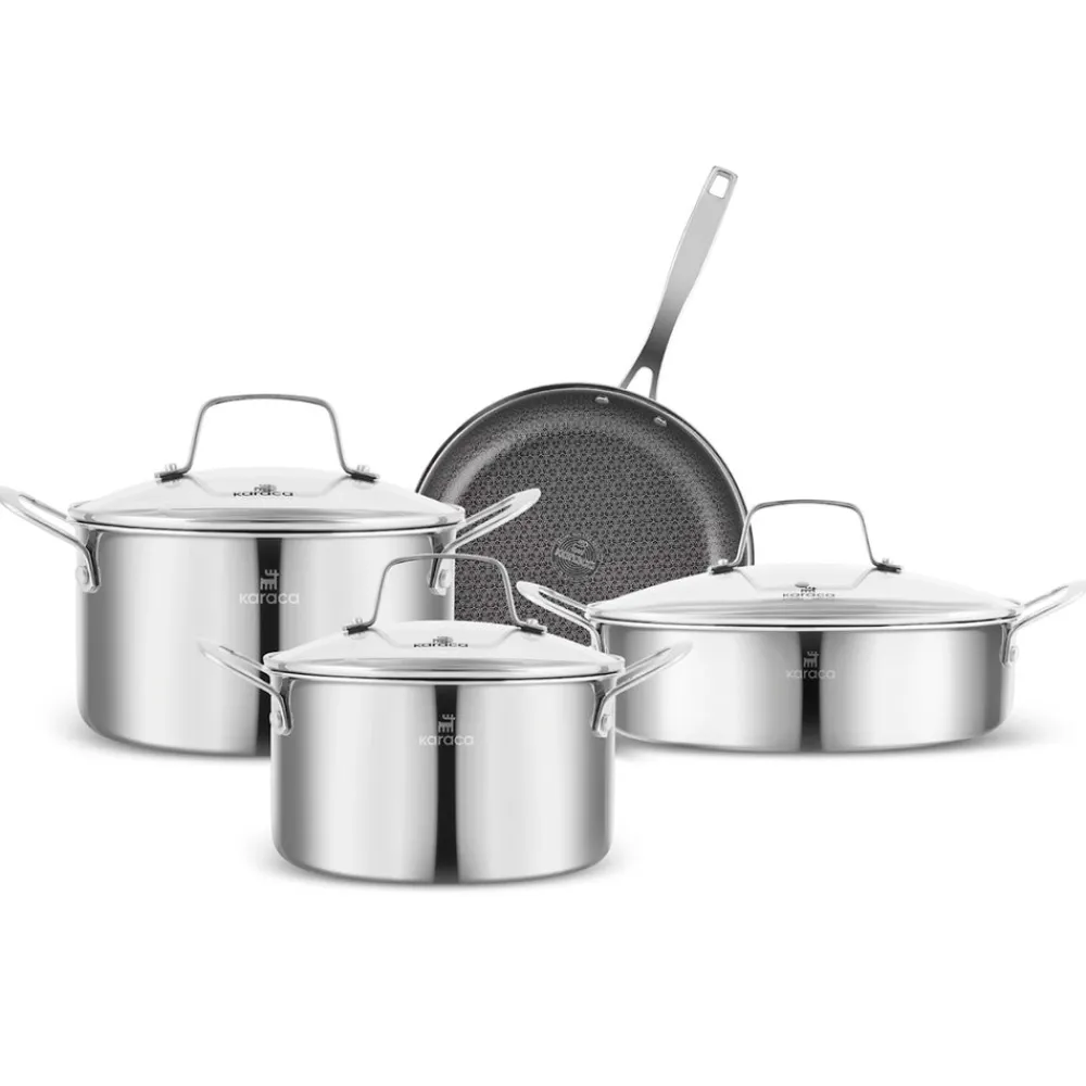 Karaca Ceramica Steel 3Ply Edelstahl-Kochgeschirr-Set Sılber03 Hot
