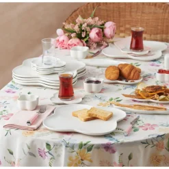 Karaca Clover Porzellan 6 Personen Frühstücksset und Servierschalen, 28 Teilig Weıß01 Clearance
