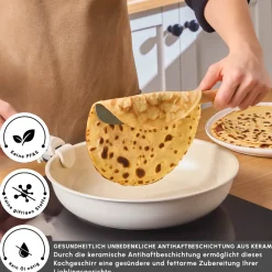 Karaca Comfort 6-teiliges Keramik-Kochgeschirrset mit abnehmbaren Griffen Krem Sale