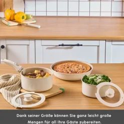Karaca Comfort 6-teiliges Keramik-Kochgeschirrset mit abnehmbaren Griffen Krem Sale