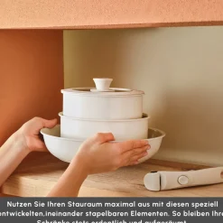 Karaca Comfort 6-teiliges Keramik-Kochgeschirrset mit abnehmbaren Griffen Krem Sale