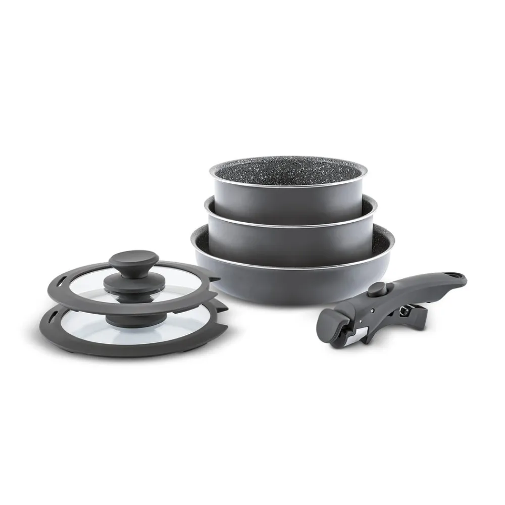 Karaca Comfort 6-teiliges Kochgeschirr-Set mit Abnehmbaren Griffen Schwarz01 Outlet