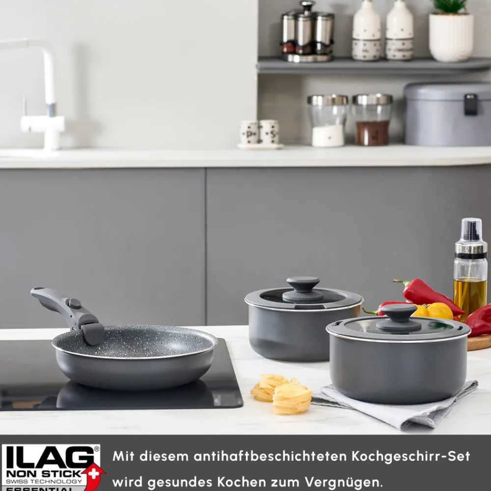 Karaca Comfort 6-teiliges Kochgeschirr-Set mit Abnehmbaren Griffen Schwarz01 Outlet