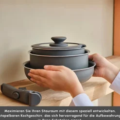 Karaca Comfort 6-teiliges Kochgeschirr-Set mit Abnehmbaren Griffen Schwarz01 Outlet