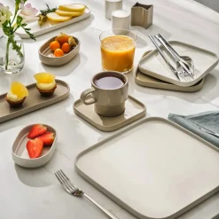 Karaca Cubique Grau 35-teiliges Porzellan Frühstücksset und Servierschalen Quadratisch für 6 Personen Grau02 Sale