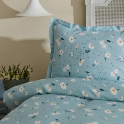 Karaca Daisy 100% Baumwolle Doppelbett Deckenbezug Set, Mint Outlet
