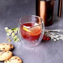 Karaca Doppelwand Borosilikat Glas Latte Cup Set für 2 Personen 350 ml Farblös Hot