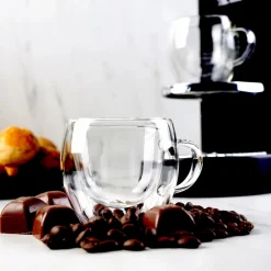Karaca Double Wall Borosilikat Glas Tassenset für 2 Personen 150 ml with Handle Farblös Discount