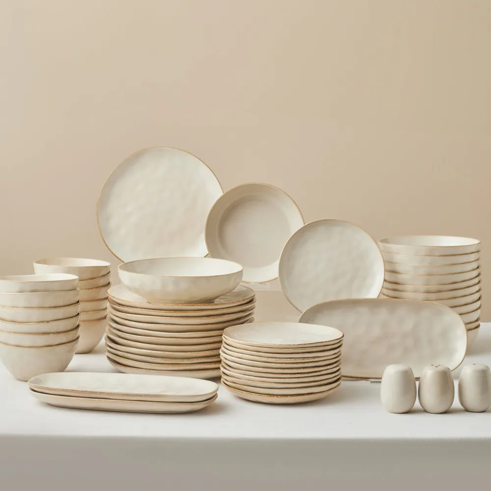 Karaca Earth Collection Aria 55-teiliges Tafelservice für 12 Personen Beige Beıge01 Hot