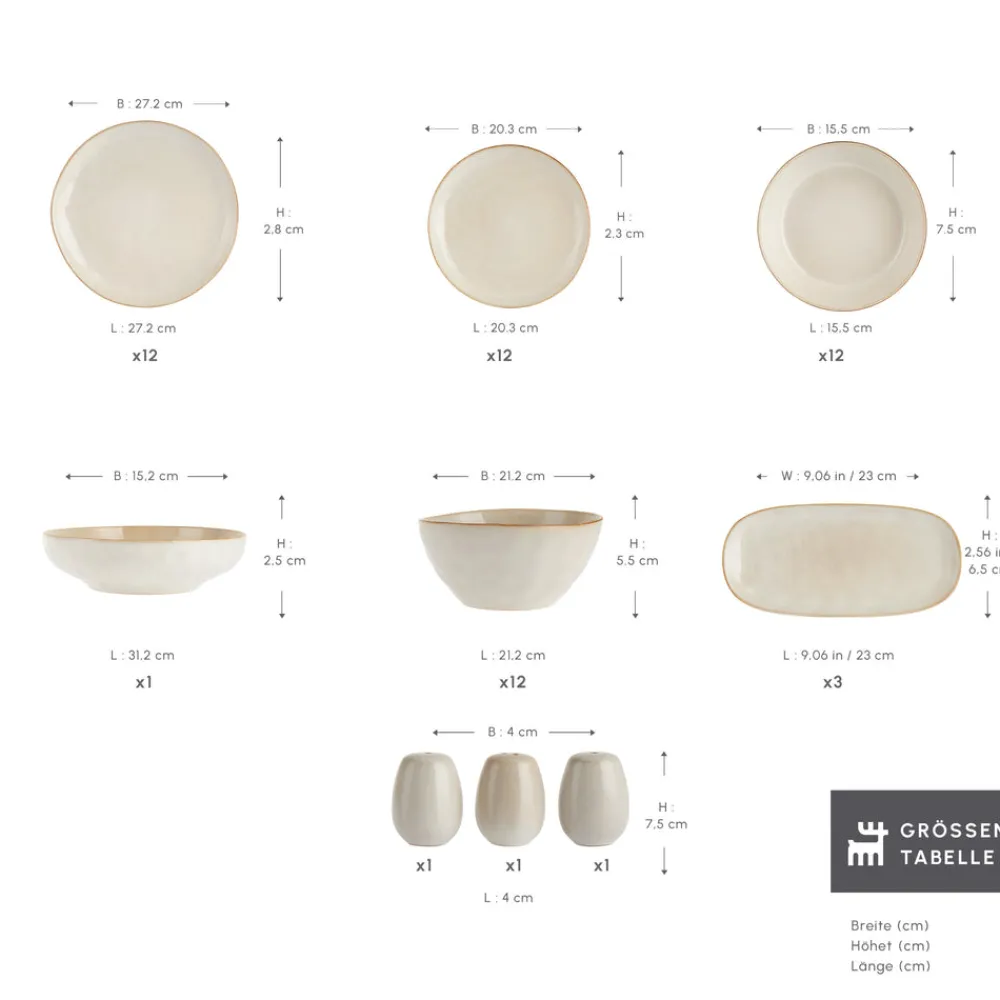 Karaca Earth Collection Aria 55-teiliges Tafelservice für 12 Personen Beige Beıge01 Hot