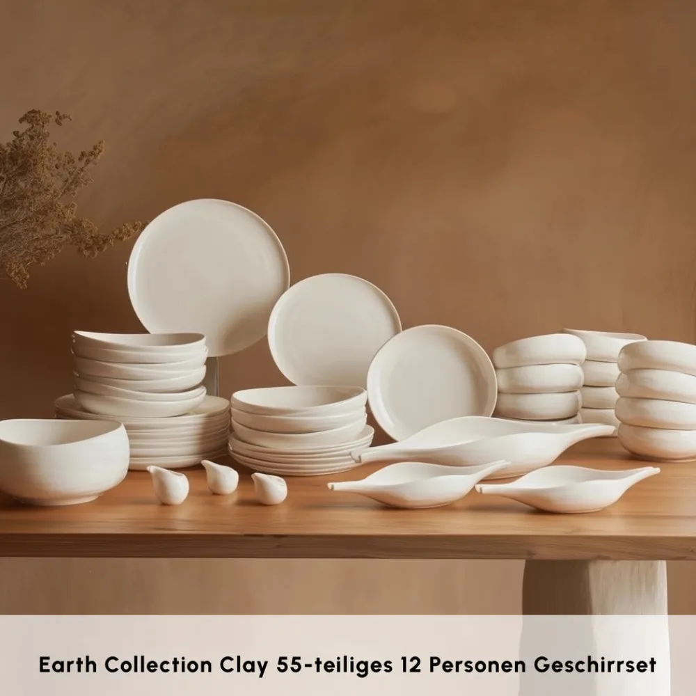 Karaca Earth Collection Clay 55-teiliges 12 Personen Geschirrset Weıß01 Hot