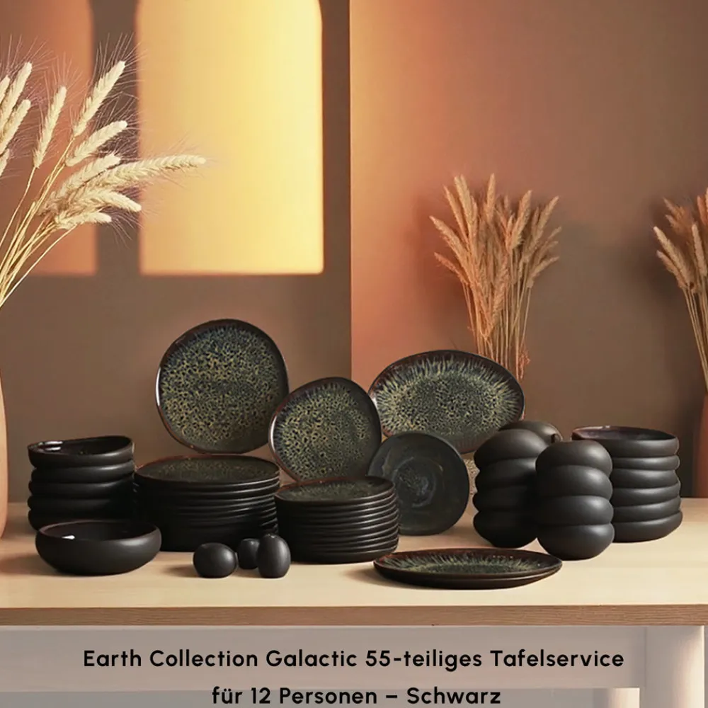 Karaca Earth Collection Galactic 55-teiliges Tafelservice für 12 Personen – Schwarz Siyah Online