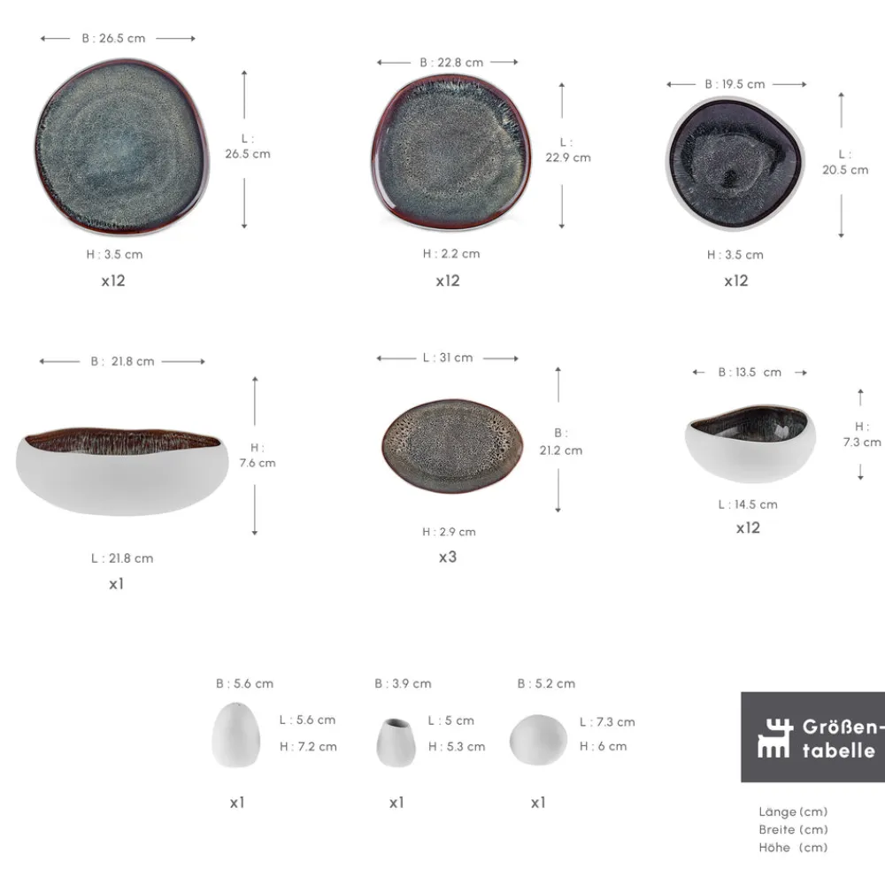 Karaca Earth Collection Galactic 55-teiliges Tafelservice für 12 Personen – Weiß Beyaz New