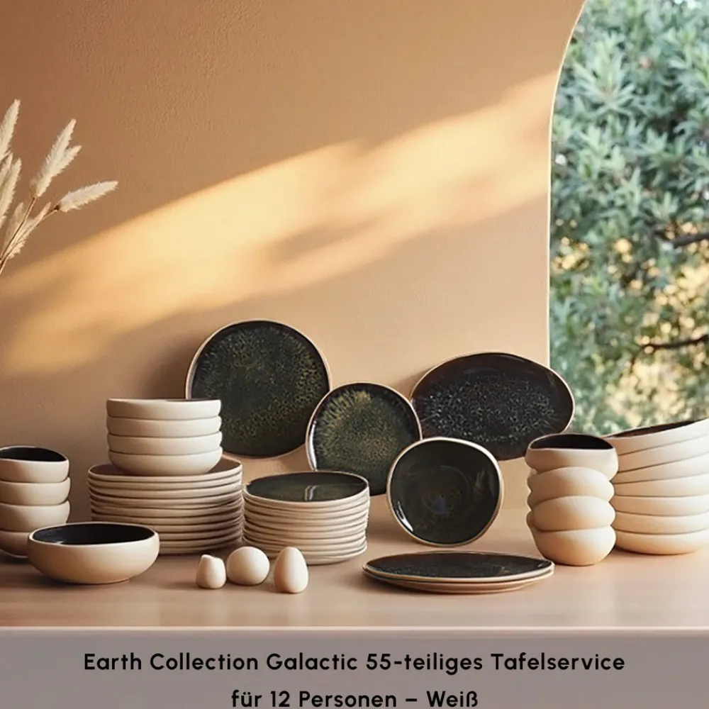 Karaca Earth Collection Galactic 55-teiliges Tafelservice für 12 Personen – Weiß Beyaz New