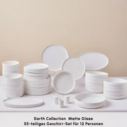 Karaca Earth Collection Matte Glaze 55-teiliges 12-Personen Geschirrset Weıß01 Clearance