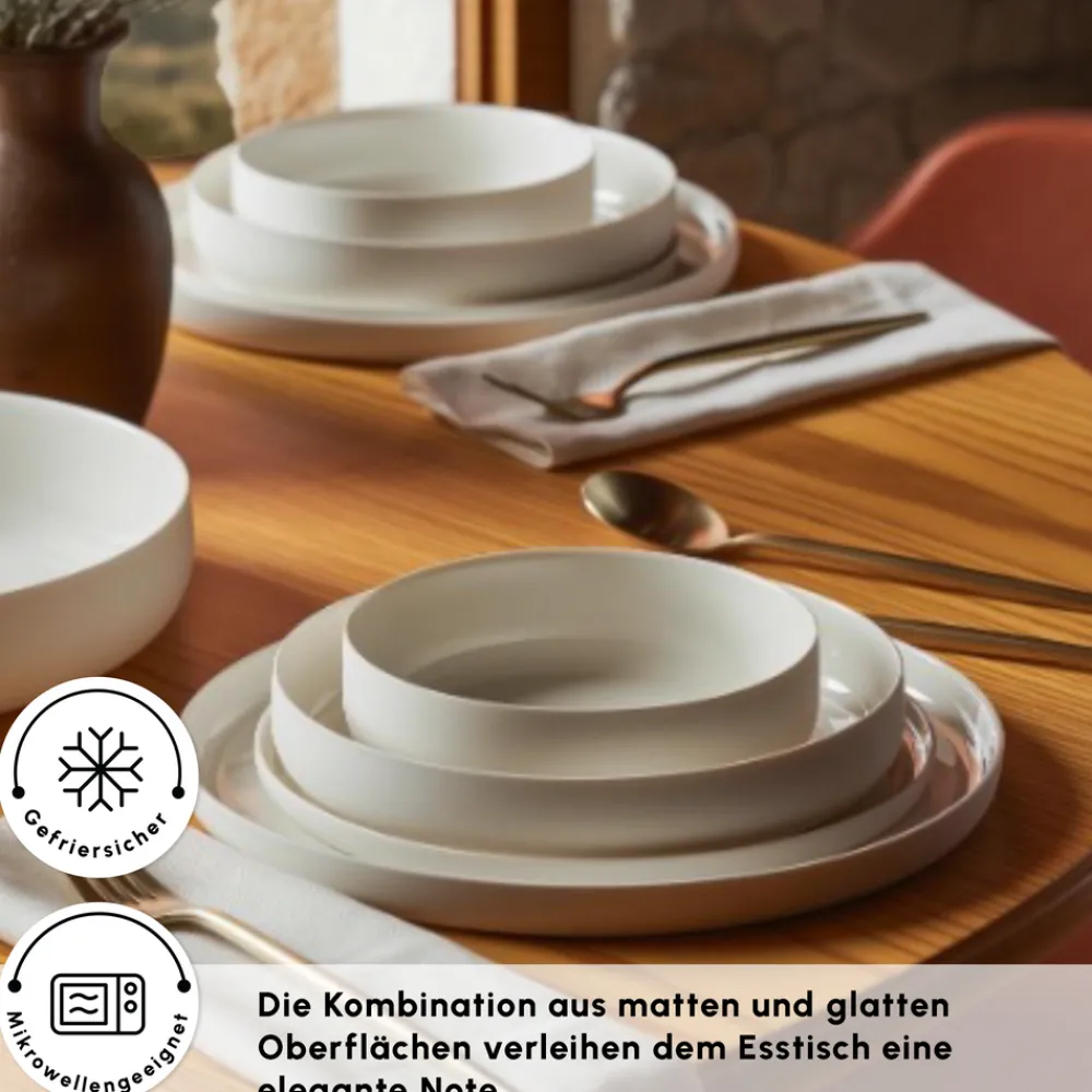Karaca Earth Collection Matte Glaze 55-teiliges 12-Personen Geschirrset Weıß01 Clearance