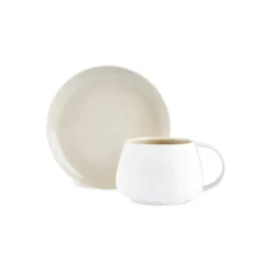 Karaca Earth Collection New Cupid 2-teiliges Teeset mit Reaktivglasur, 300 ml, Für eine Person, Beige-Weiß BEIGE WEISS Clearance