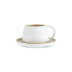 Karaca Earth Collection New Cupid 2-teiliges Teeset mit Reaktivglasur, 300 ml, Für eine Person, Beige-Weiß BEIGE WEISS Clearance