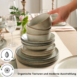 Karaca Earth Collection Skal 55-teiliges Tafelservice für 12 Personen Grau02 Online