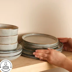 Karaca Earth Collection Skal 55-teiliges Tafelservice für 12 Personen Grau02 Online