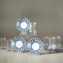 Karaca Edirne 12-teiliges Bone-China Türkisches Teeset für 6 Personen, 130 ml, Mehrfarbig Best