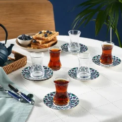 Karaca Edirne 12-teiliges Bone-China Türkisches Teeset für 6 Personen, 130 ml, Mehrfarbig Best