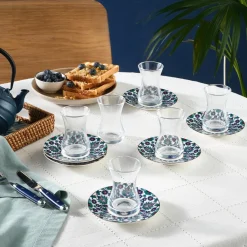 Karaca Edirne 12-teiliges Bone-China Türkisches Teeset für 6 Personen, 130 ml, Mehrfarbig Best