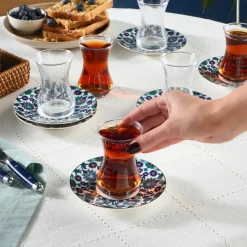 Karaca Edirne 12-teiliges Bone-China Türkisches Teeset für 6 Personen, 130 ml, Mehrfarbig Best