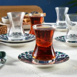 Karaca Edirne 12-teiliges Bone-China Türkisches Teeset für 6 Personen, 130 ml, Mehrfarbig Best