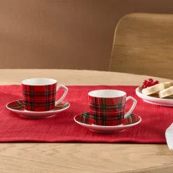 Karaca Ekose V2 4-teiliges Bone China Espresso Türkisch-Kaffeetassen-Set für 2 Personen, 80 ml, Rot Rot02 Clearance