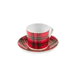 Karaca Ekose V2 4-teiliges Bone China Espresso Türkisch-Kaffeetassen-Set für 2 Personen, 80 ml, Rot Rot02 Clearance